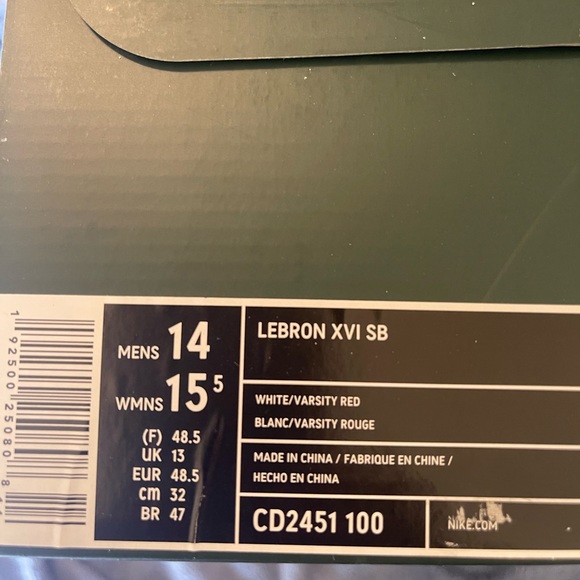 Nike lebron XVI sb super hero size 14 new in the box